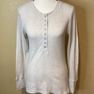 Aerie Heart-Eyes Waffle Henley Long‎ Sleeve T-Shirt, Beige, Size Medium